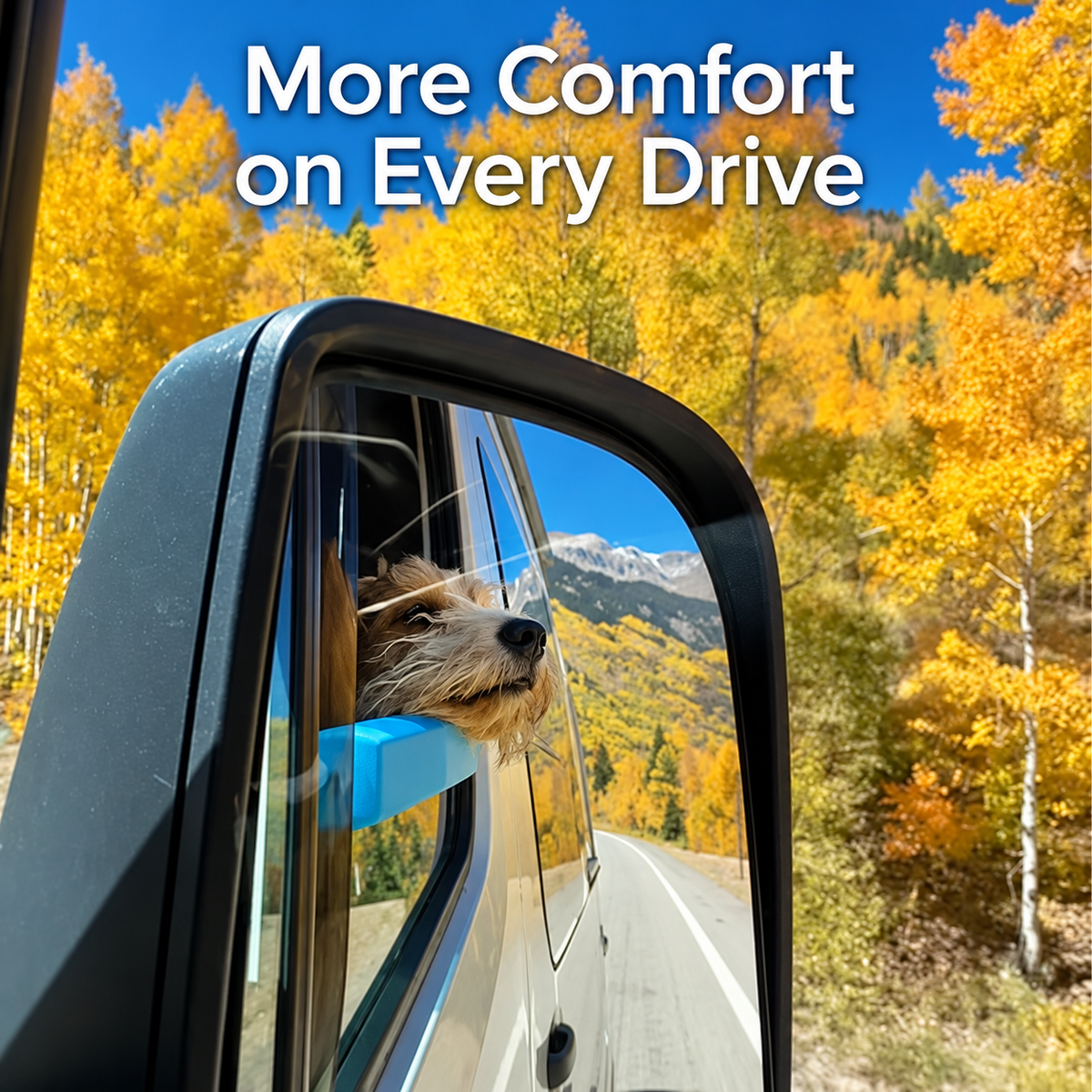 Dog enjoying more comfort on every drive with a window chin rest