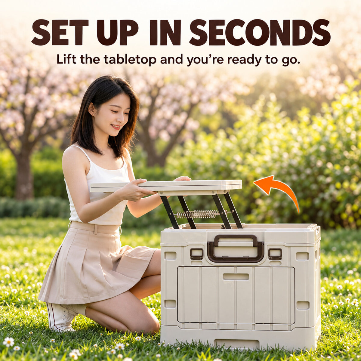 Quick lift-up tabletop setup for outdoor camping