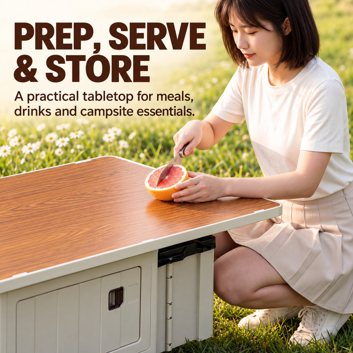 Outdoor tabletop for meals drinks and campsite essentials